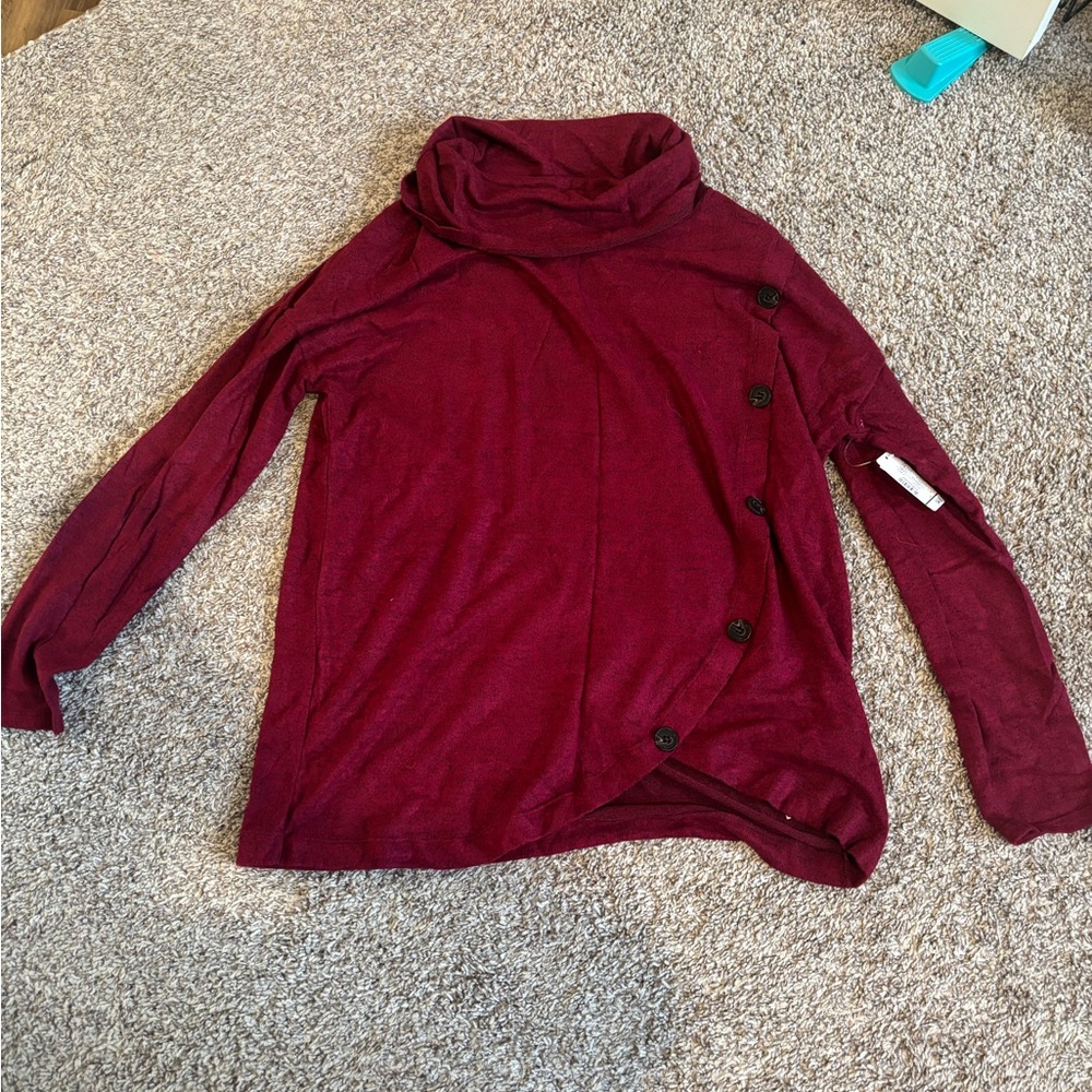 Christopher & Banks Deep Red Cowl Neck Sweater - Size Large (L)